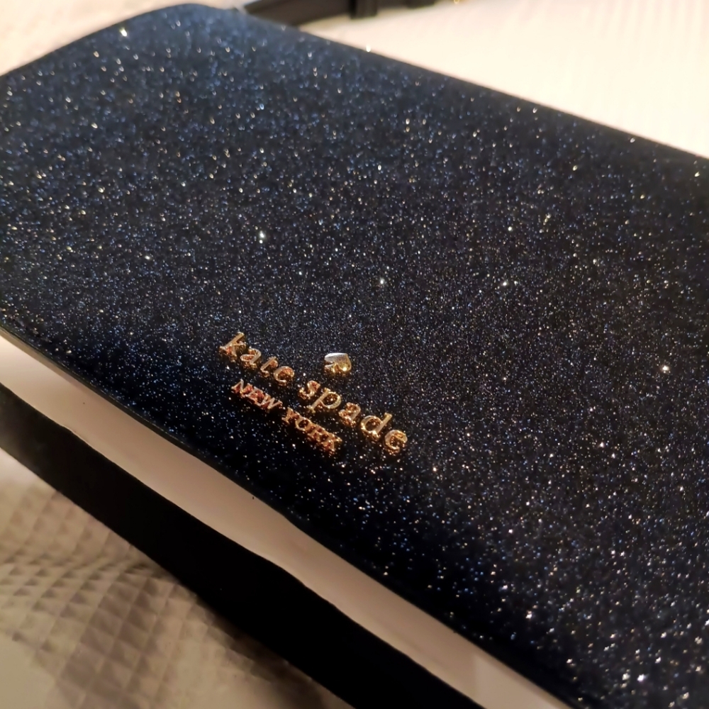 🔥Kate Spade New York Glitter Tinsel Flap Shoulder Bag Purse Black Sparkle NWT